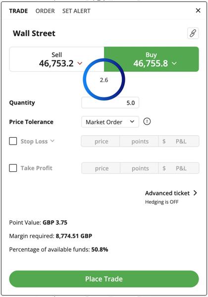 Wall Street DFT deal ticket showing a buy price 31,174.0