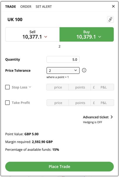UK 100 deal ticket
