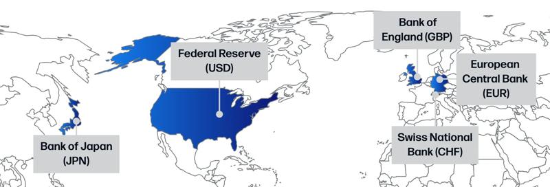 Map showing central banks