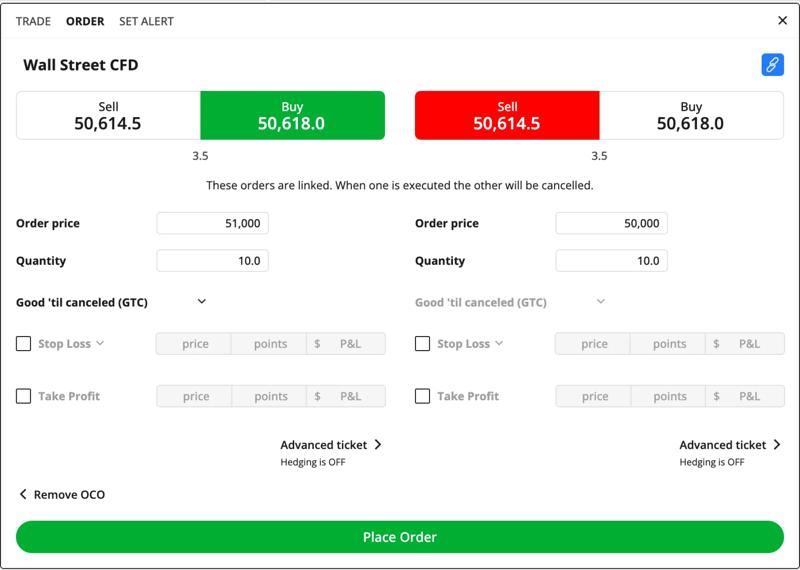 Wall Street CFD if-done order example