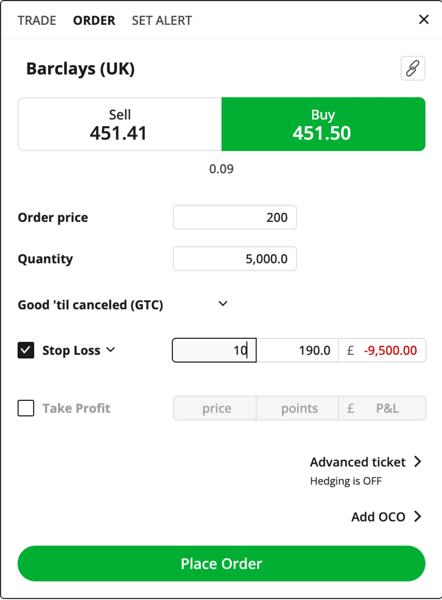 Barclays (UK) buy stop order example
