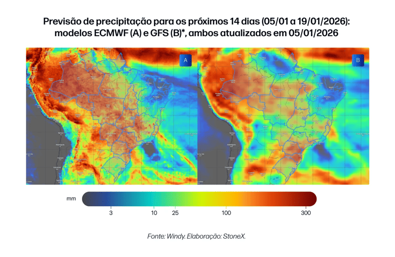 Previsão de precipitação clima de 05 de Janeiro até 19 de Janeiro.