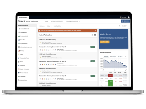 StoneX Market Intelligence Platform Dashboard on Laptop Screen