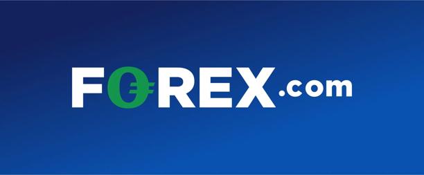 FOREX.com logo with green euro symbol on blue gradient background