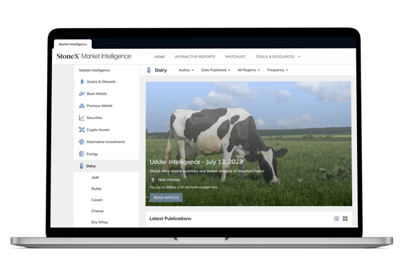 Laptop screen showing Dairy Market Intelligence