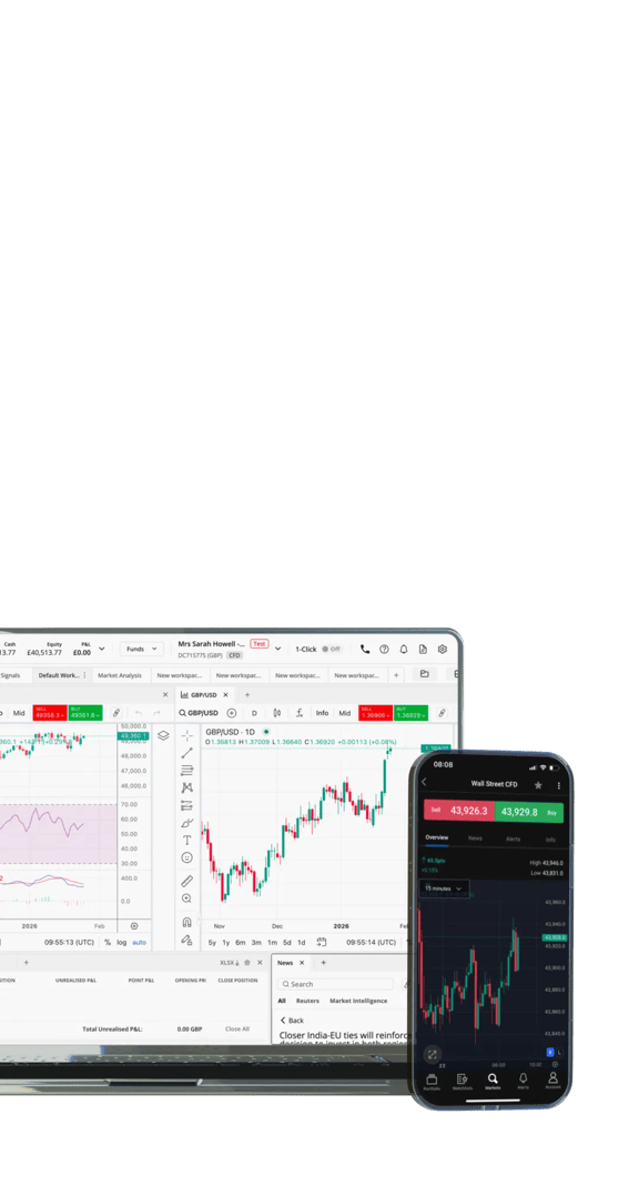 Laptop and smartphone showing StoneX Trading platform