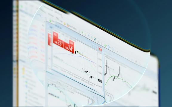 Trading screen showing financial market data and charts.