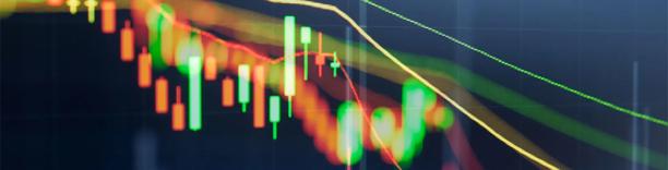 Sharp decline in stock market candlestick chart with red markers, illustrating financial downturn and bearish momentum