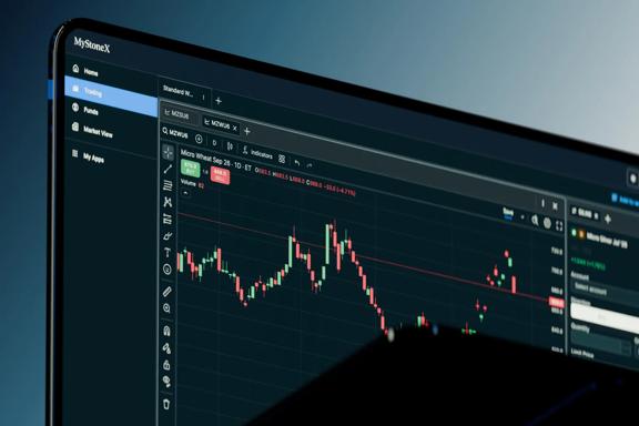 Trading platform displaying a financial market price chart on a computer monitor