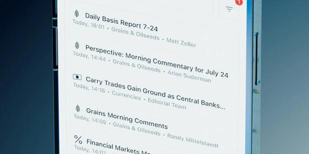 Financial market insights and research articles displayed on a digital platform.