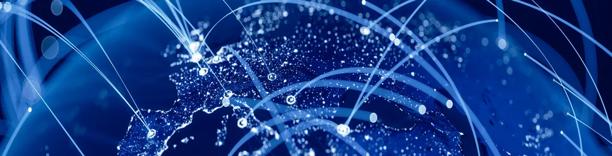 Visualization of global digital connectivity showing illuminated cities and data lines linking across continents