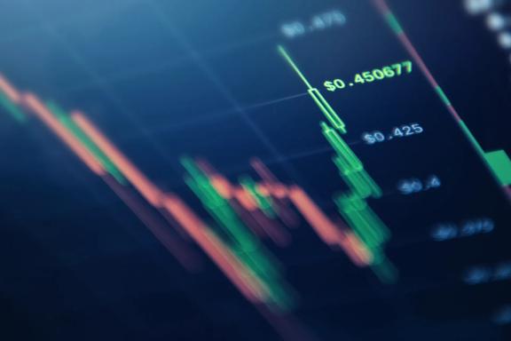 Close up view of a financial market candlestick chart displaying price movements, market volatility, and trading activity. Digital trading graph illustrating technical analysis and real time market performance.
