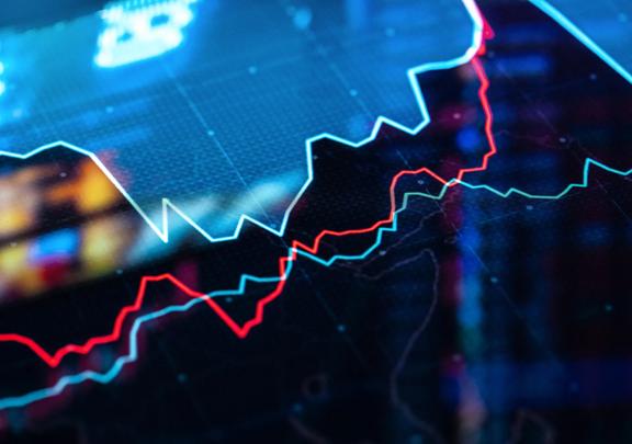 Abstract Financial Graph with Rising and Falling Market Trends