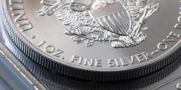 Close-up of stacked one-ounce fine silver bullion coins