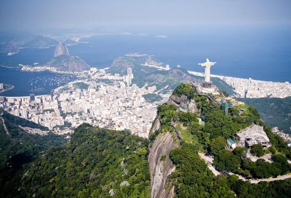 Aerial view of Rio de Janeiro with Christ the Redeemer, representing easy financial connections to Brazil.