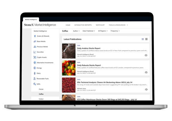 Laptop screen showing Coffee Market Intelligence