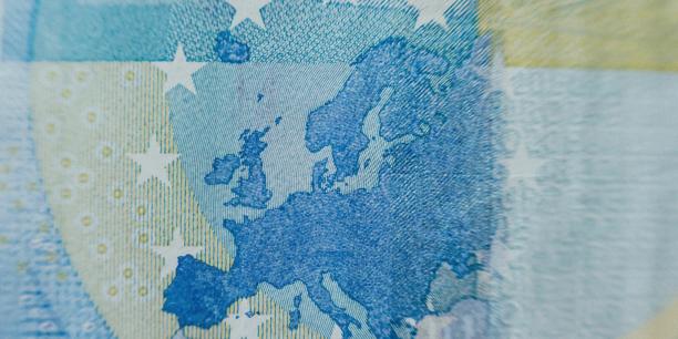 Euro banknote featuring a map of Europe and currency symbols