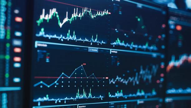 Market analyst reviewing financial charts with equity and fixed income data visualizations