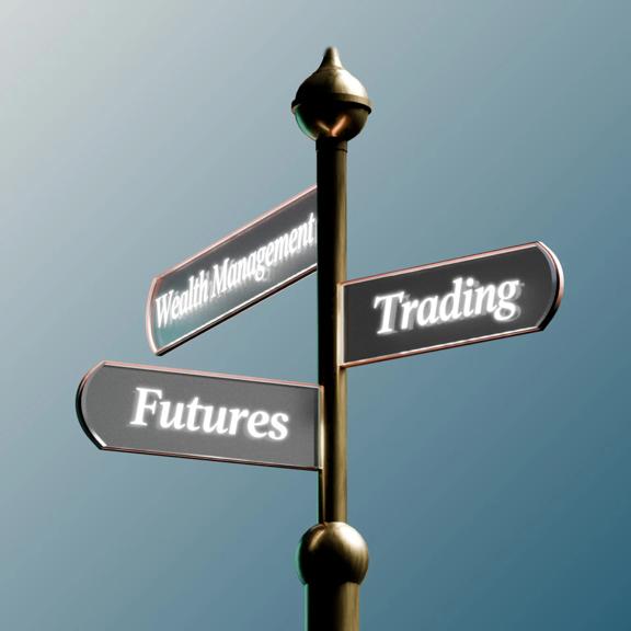 Signpost with with signs for StoneX Trading and StoneX Futures on a teal background