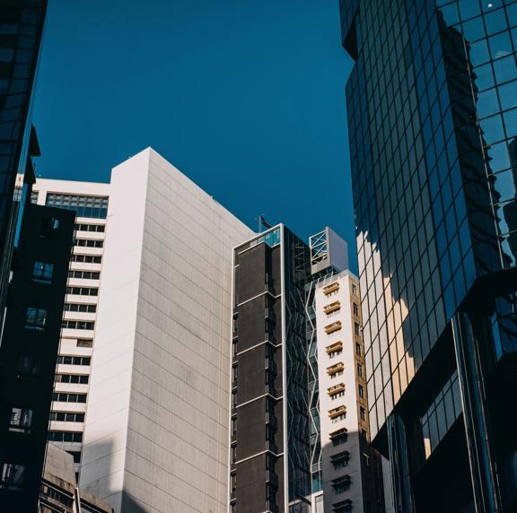 Skyscrapers with blue sky in background