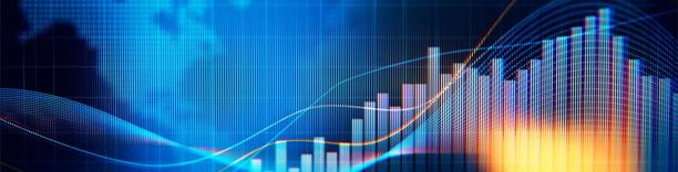 Close-up view of a colourful candlestick stock chart, visualizing technical analysis and financial trading signals