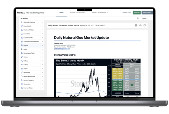 Laptop screen showing Daily Natural Gas Market Update