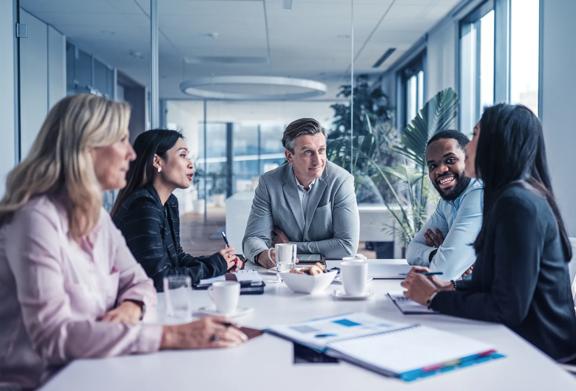 Five professionals having a meeting