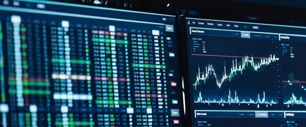 Two screens showing a financial chart and a table of numbers