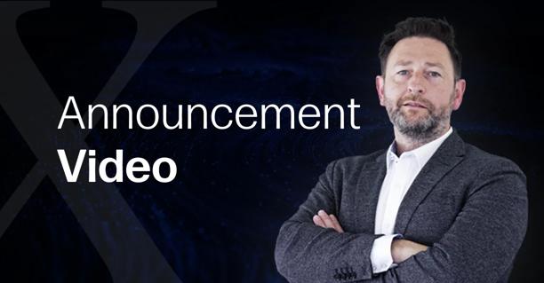 Promotional banner for an announcement video featuring a person in business attire with arms crossed against a dark blue background. The text "Announcement Video" appears on the left side of the image.