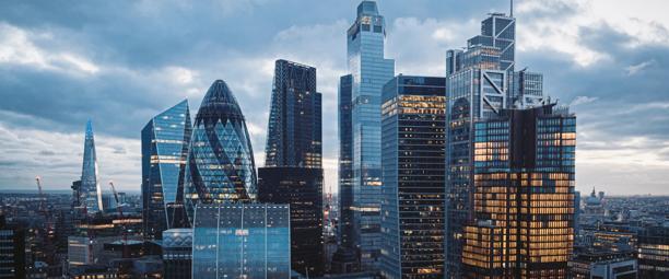 Skyline of a financial district representing commercial account holders