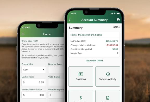 App interface showing margin calculator and trading tools	