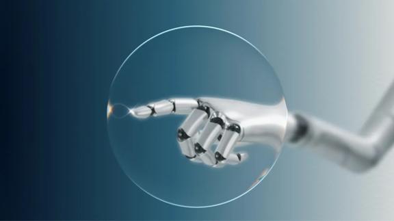 Robotic hand reaching forward inside a transparent sphere, representing OpenAI technology, artificial intelligence innovation, and investment potential.