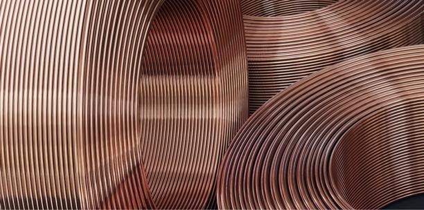 Close-up of coiled copper wire used in industrial metal production