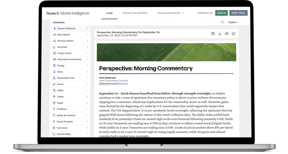 Laptop screen showing Fertilizers Market Intelligence Morning Commentary