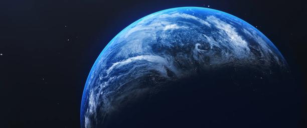 View of Earth from space with visible clouds and the curvature of the planet