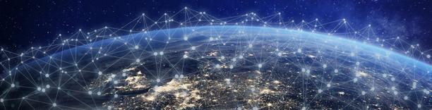 Digital globe visualization with connected data points representing global finance and technology networks