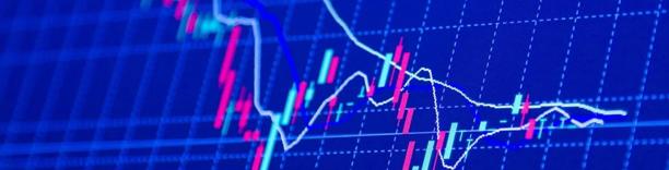 Blue digital financial chart with sharp downward line and arrows, symbolizing recession risk and economic slowdown