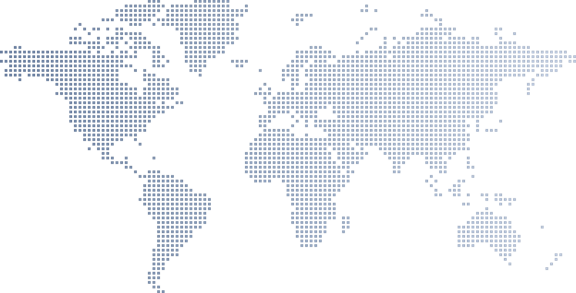 Pixelated world map in a digital grid pattern on a black background