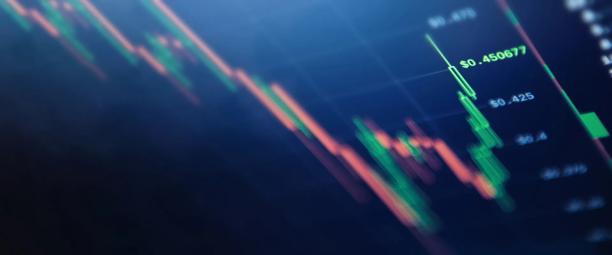 Digital candlestick chart showing market volatility and price fluctuations in a trading interface