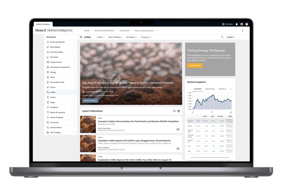 Laptop screen showing Coffee Market Intelligence